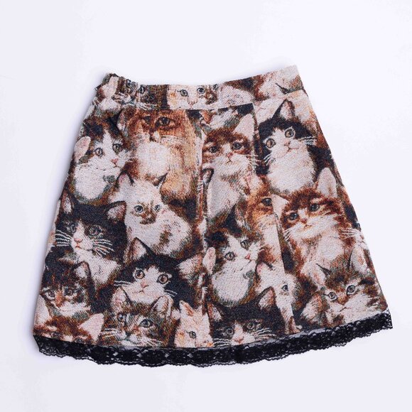 Tapestry Cat Mini Skirt-Small Cute Kawaii Kitty - Picture 1 of 2